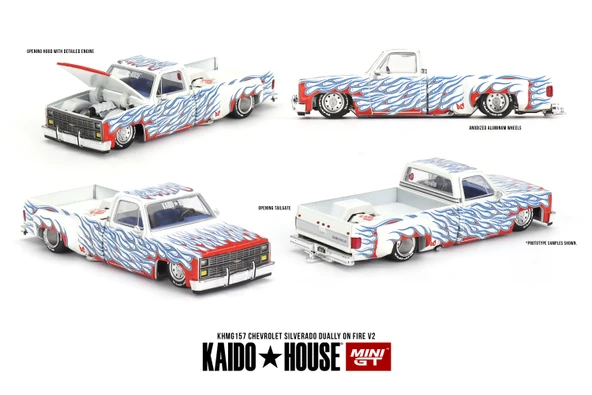 Mini GT x Kaido 157 1/64 Chevrolet Silverado Dually on Fire V2