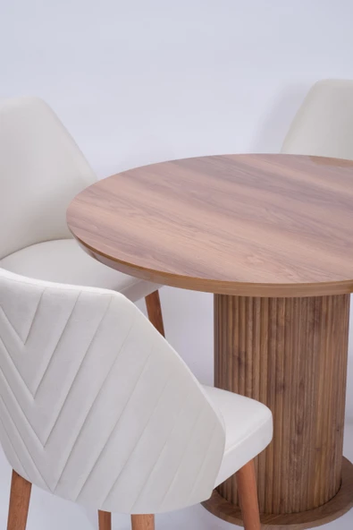 Bohem Ihlamur Yuvarlak Lak Panel Mutfak Masa Takımı 100cm - Resim 8