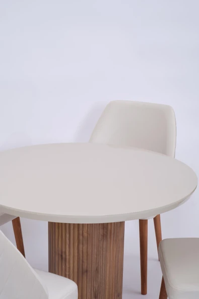 Bohem Ihlamur Yuvarlak Lak Panel Mutfak Masa Takımı 100cm - Resim 4