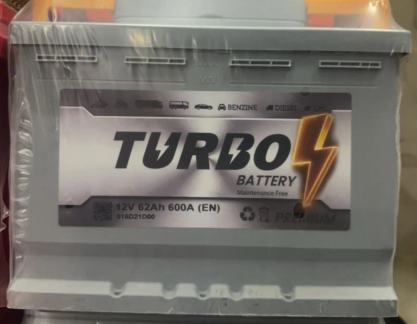 12V 62 AH 600A EN TURBO AKÜ PETLAS ÜRETİM 3 YIL GARANTİLİ