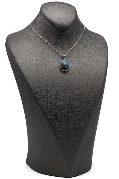 Orijinal Turkuaz Doğal Taş 925 Ayar Gümüş Kolye - Resim 2