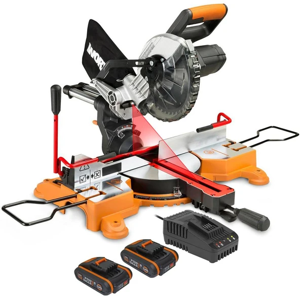 WORX WX845.9CB 20Volt/2.0Ah Li-ion Çift Akülü Şarjlı 216MM Profesyonel Kızaklı Gönye Kesme - 6