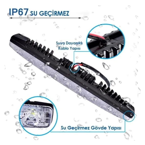 Mega Oto Market 12V 9 Ledli 36W Beyaz Gündüz Ledi - Sarı Sinyalli IP4 Metal Kasa - 3