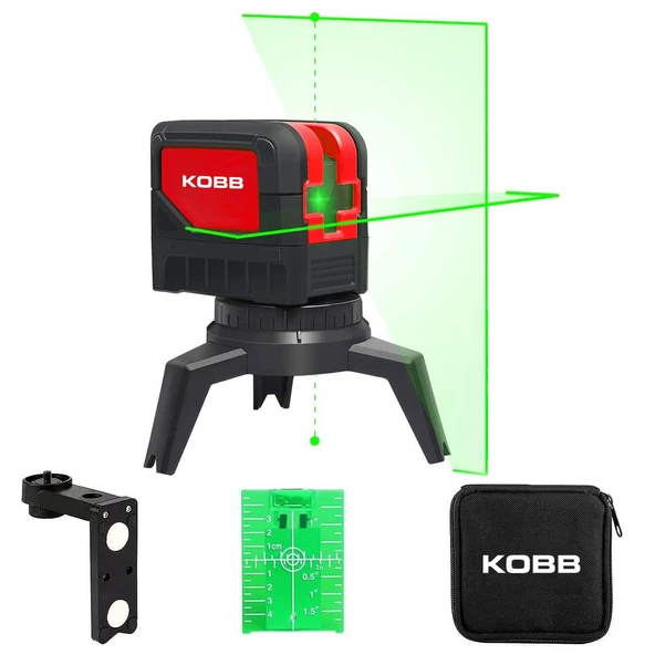 KOBB KBL92G 30 Metre Profesyonel Yatay ve Dikey Otomatik Hizalamalı Yeşil Çapraz Çizgi Lazer, 2 Noktalı Şakül Lazer Distomat + Mini Tripod - 6
