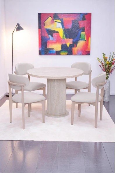 Bohem Norte Yuvarlak Mutfak Masa Sandalye Takımı 100cm - Resim 7