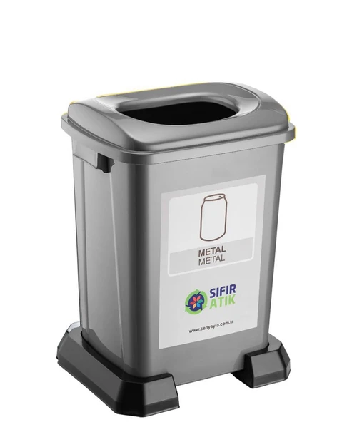 Omnipazar SY-4395 Sıfır Atık Metal Geri Dönüşüm Çöp Kutusu 50 lt Gri