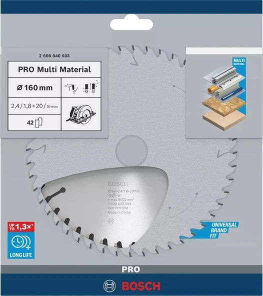 BOSCH 160x20x2,4 mm 42 Diş PRO Multi Material Daire Testere Bıçağı(Aluminyum Kesime Uygun) - 11