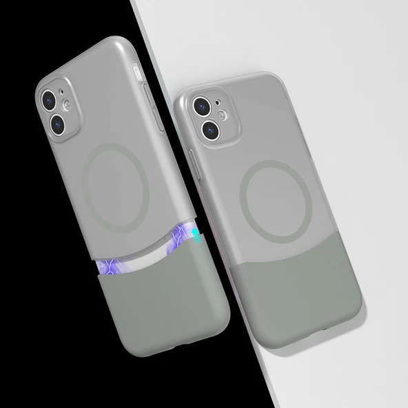 iPhone 11 Kablosuz Şarj Destekli Kılıf Mıknatıslı Duble Kapak - Resim 7