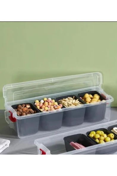 Flora 4 Bölmeli Derin Saklama Kabı, Kuruyemiş Meyve Takı Lego Baharat Kahvaltı Organizer Kutu 3,4 Lt - 3