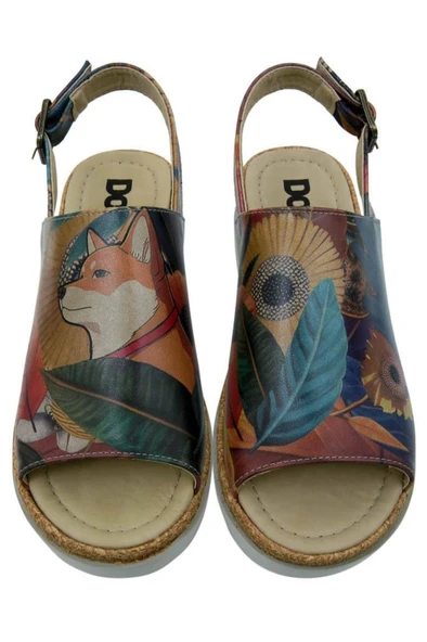 Kadın Vegan Deri Çok Renkli Kalın Taban Sandalet - Blooming Dog Tasarım - 3