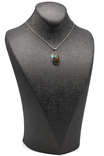 Orijinal Turkuaz Doğal Taş 925 Ayar Gümüş Kolye - 2