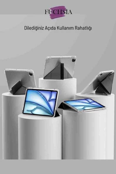Fuchsia Honor Pad V9 Uyumlu 11.5 inç Kalem Bölmeli Trifolding Tablet Kılıfı - Resim 3