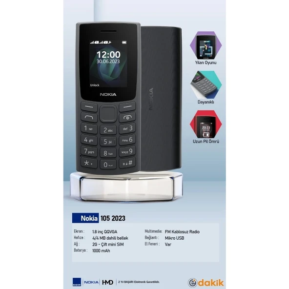 Nokıa 105 2023 Koyu Gri Tuşlu Cep Telefonu (Nokia Türkiye Garantili) - 5