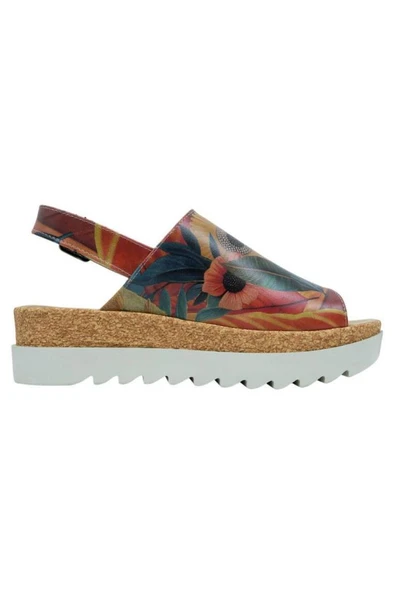 Kadın Vegan Deri Çok Renkli Kalın Taban Sandalet - Blooming Dog Tasarım - 5