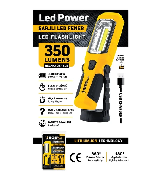 SGS 5054 ŞARJLI LED FENER 350 LÜMEN - 2