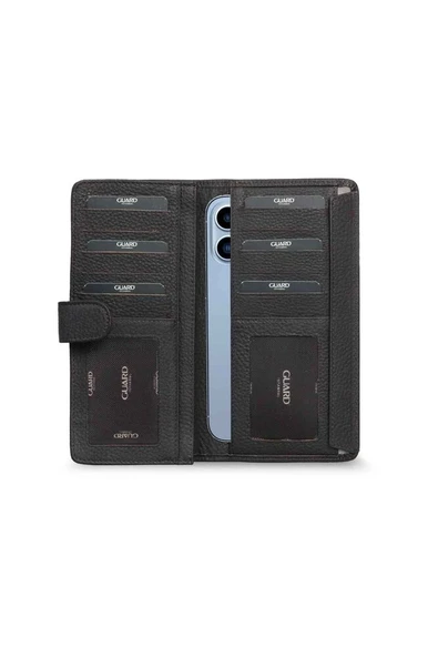 Guard Kahverengi Hakiki Deri Telefon Girişli Patlı Kadın Cüzdan El Portföyü - GDR250519WT1378 - Resim 2