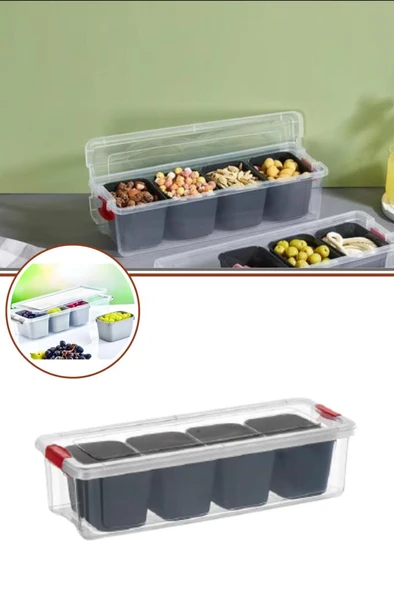 Flora 4 Bölmeli Derin Saklama Kabı, Kuruyemiş Meyve Takı Lego Baharat Kahvaltı Organizer Kutu 3,4 Lt