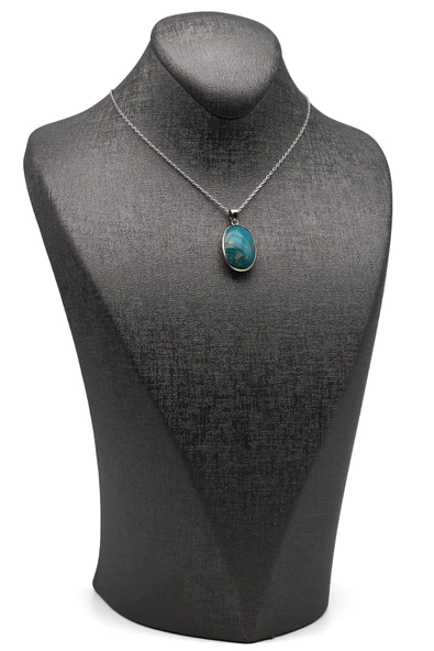 Orijinal Turkuaz Doğal Taş 925 Ayar Gümüş Kolye - Resim 2