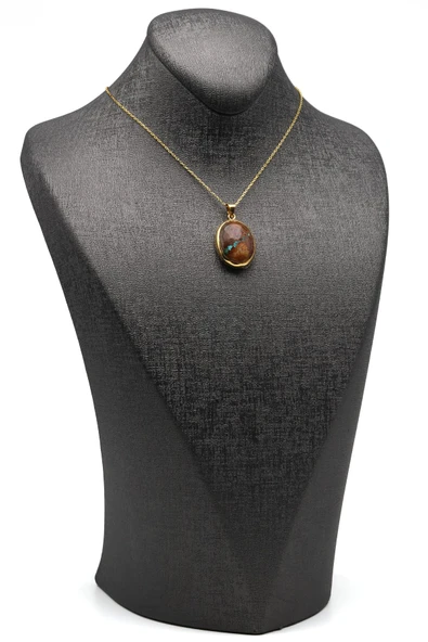 Orijinal Turkuaz Doğal Taş 925 Ayar Gümüş Kolye - 2