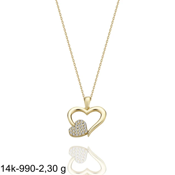 Kalp içinde Kalp Çok Şık 14 Ayar Altın Kolye - Resim 2