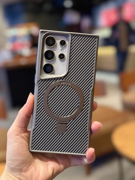 Samsung Galaxy S25 Uyumlu Manyetik Zırhlı Standlı Telefon Kılıfı - Siyah - 10