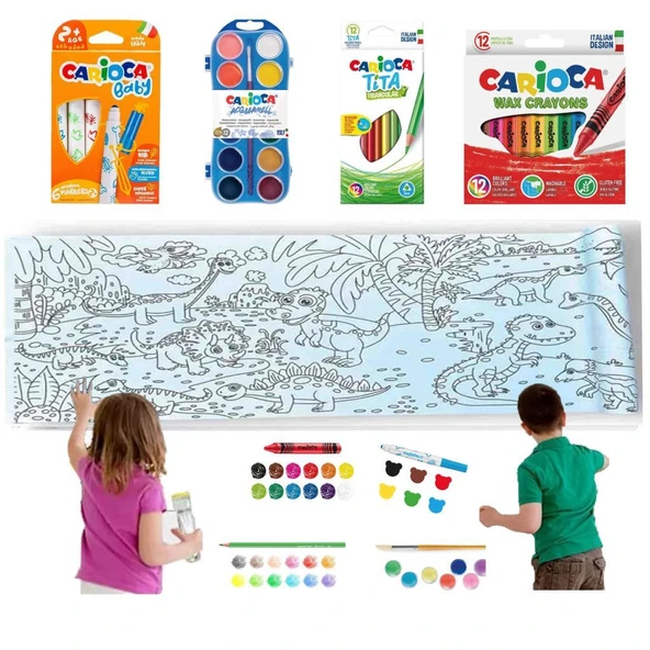 Carioca 4'lü Boyama seti + Lino Yapışkanlı Boyama Kağıdı 200x30 cm Age Of Dınosaurs - 1