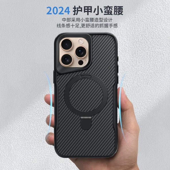 iPhone 15 Uyumlu Manyetik Zırhlı Braketli Telefon Kılıfı - Gri - 3