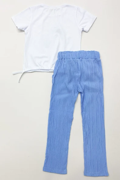 KIZ ÇOCUK YAZLIK İKİLİ TAKIM ÇİÇEK BASKILI E35 - Resim 3