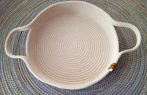 DEKORATİF TEPSİ SEPET ÖRME DÜZENLEYİCİ ORGANİZER 28CM KREM BANYO MUTFAK - 2