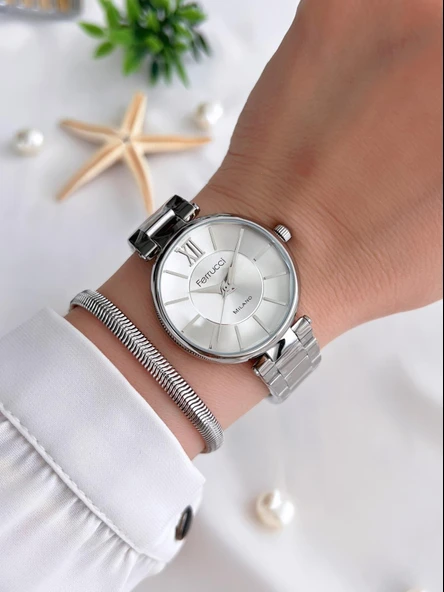 Ferrucci Kadın Kol Saati+Bileklik Özel Seri Çelik Kordon Kararma Renk Atma Yapmaz VS.BLKT.0304 - Resim 2