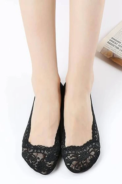 6 Çift Dantel Desenli Kaymaz Silikonlu Kadın Babet Çorap Seti - 7