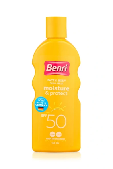 Benri Nem & Koruma Güneş Sütü SPF 50 – Yüksek Güneş Koruması ve Nem Desteği, 150 ml