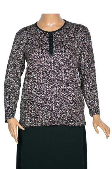 Cimariva Kadın Vera Büyük Beden O Yaka Koton Penye Siyah Bluz