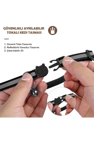 Takip Cihazı ve Airtag Yuvalı Kedi Tasması 2'li Set Ios Uyumlu Boyun Tasması GPS  SİYAH - 2