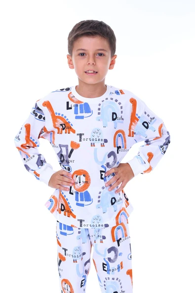 Work Machines Dino Desenli Erkek Pijama Takımı - 3
