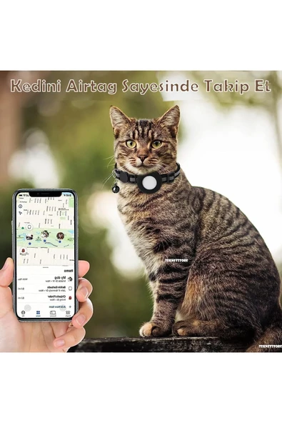 Takip Cihazı ve Airtag Yuvalı Kedi Tasması 2'li Set Ios Uyumlu Boyun Tasması GPS  SİYAH - 6