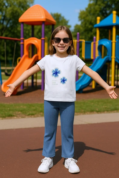 KIZ ÇOCUK YAZLIK İKİLİ TAKIM ÇİÇEK BASKILI E35 ürün görseli