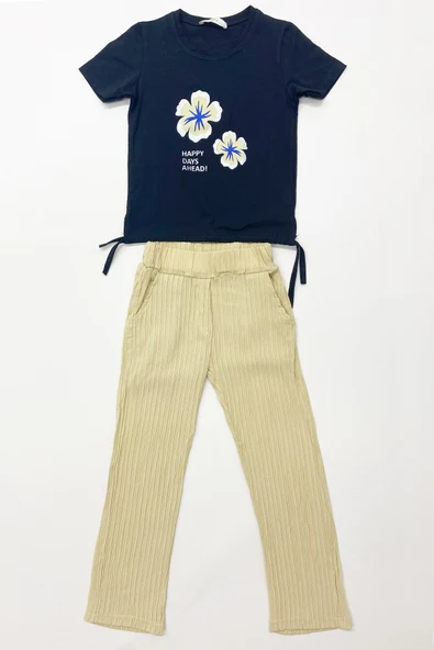 KIZ ÇOCUK YAZLIK İKİLİ TAKIM ÇİÇEK BASKILI E35 - Resim 8