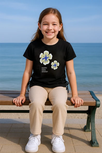 KIZ ÇOCUK YAZLIK İKİLİ TAKIM ÇİÇEK BASKILI E35 - Resim 7