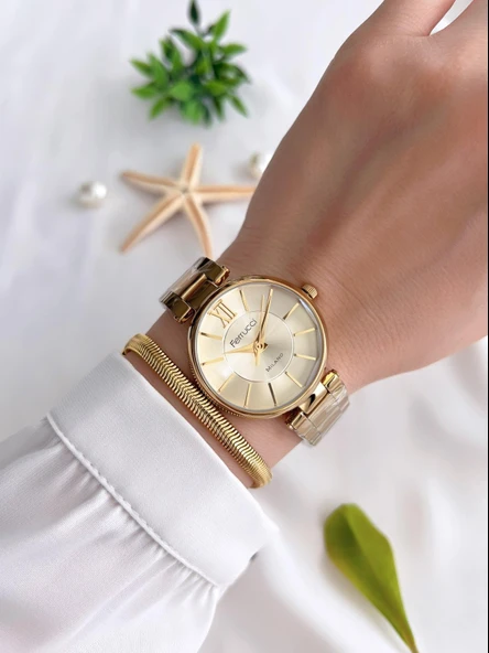 Ferrucci Kadın Kol Saati+Bileklik Özel Seri Çelik Kordon Kararma Renk Atma Yapmaz VS.BLKT.0303 - Resim 2