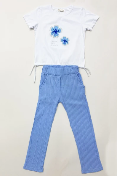 KIZ ÇOCUK YAZLIK İKİLİ TAKIM ÇİÇEK BASKILI E35 - Resim 2