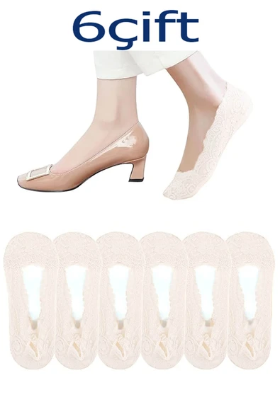 6 Çift Dantel Desenli Kaymaz Silikonlu Kadın Babet Çorap Seti - 2