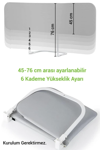 Wellgro Katlanır Yatak Bariyeri, 150x75 cm Çocuk Yatak Korkuluğu Düz Gri Desensiz - 3
