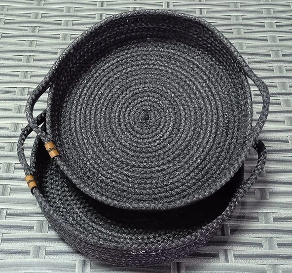 DEKORATİF TEPSİ SEPET 28CM SİYAH BANYO ÖRME DÜZENLEYİCİ ORGANİZER MUTFAK - 3