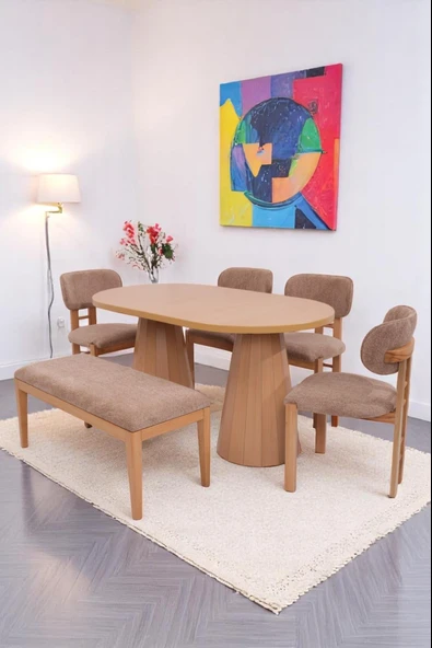 Bohem Rodi Banklı Açılır Yemek Masa Sandalye Takımı 90x160cm