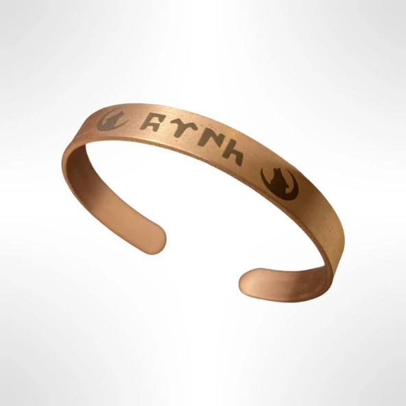 Turkic Runik Yazılı Ay Yıldız Figürlü Ayarlanabilir Mat Şık Bakır Bileklik ürün görseli 1