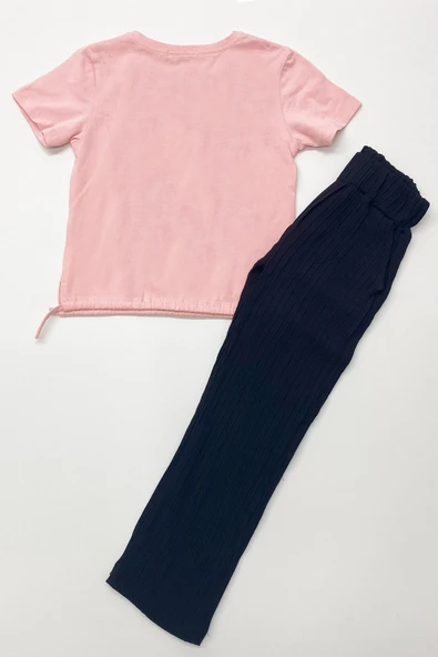 KIZ ÇOCUK YAZLIK İKİLİ TAKIM ÇİÇEK BASKILI E35 - Resim 6