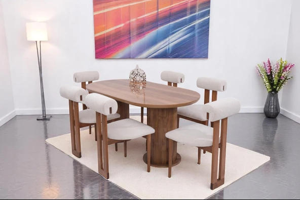 Bohem Rixos Lak Panel Yemek Masa 6 Adet Sandalye Takımı 90x170cm - 2