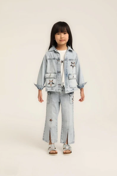 Kız Bebek Yıldızlı Boru Paça Kot  Pantolon