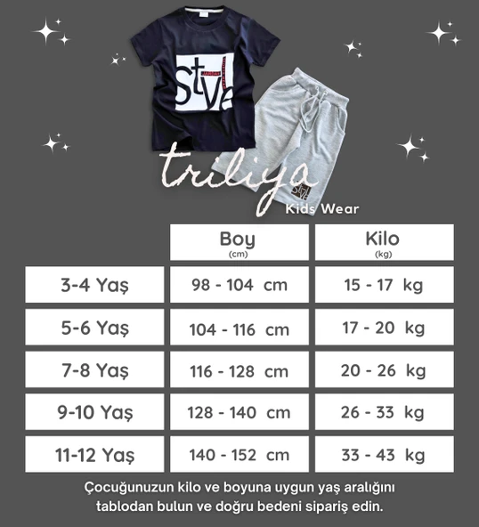 Triliya Pamuklu Unisex Çocuk Kapri Takımı (Cepli & Kordonlu, 3-12 Yaş) TRL-37 - 8